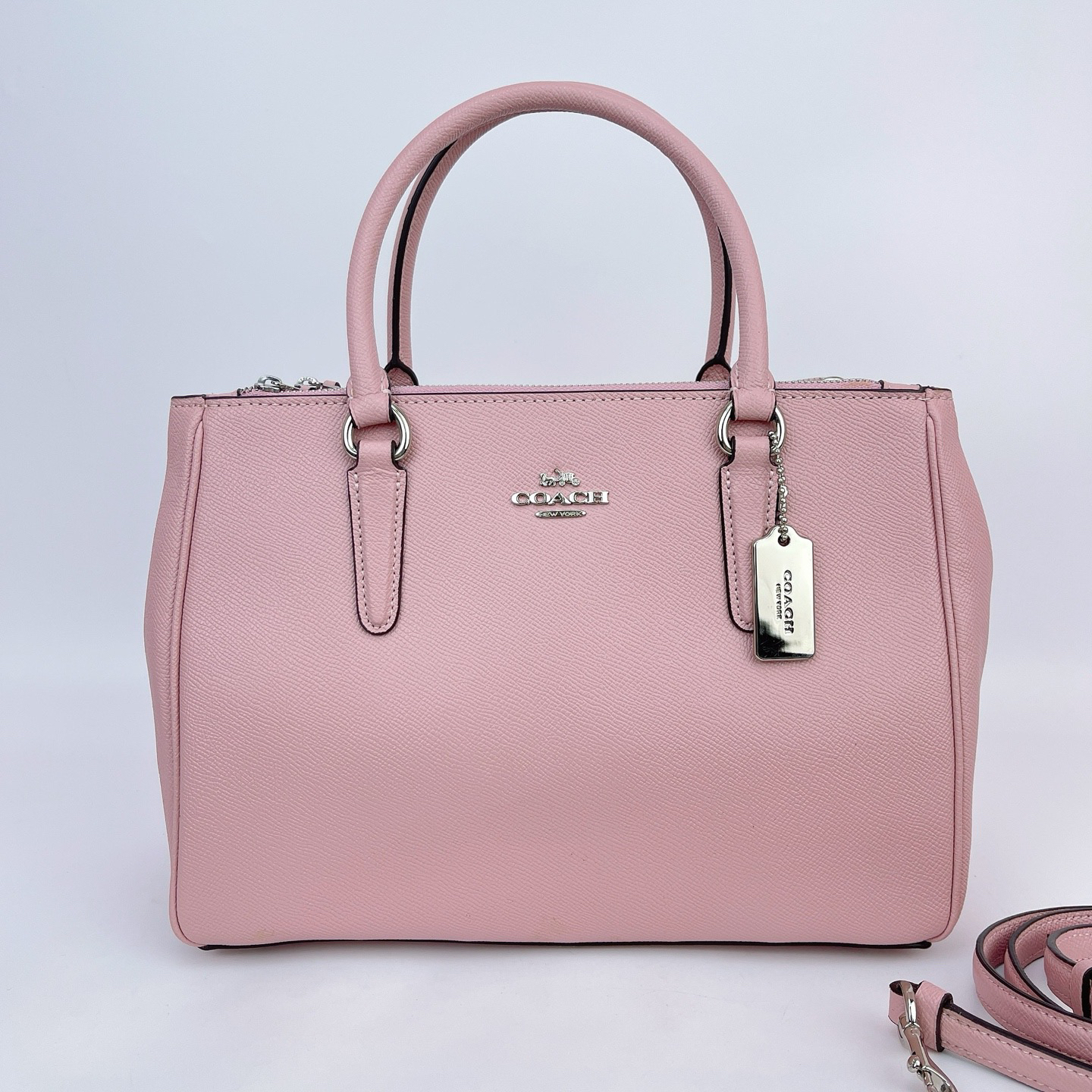 95新 COACH/蔻驰 蔻驰 粉色牛皮手提单肩包底长28 N697