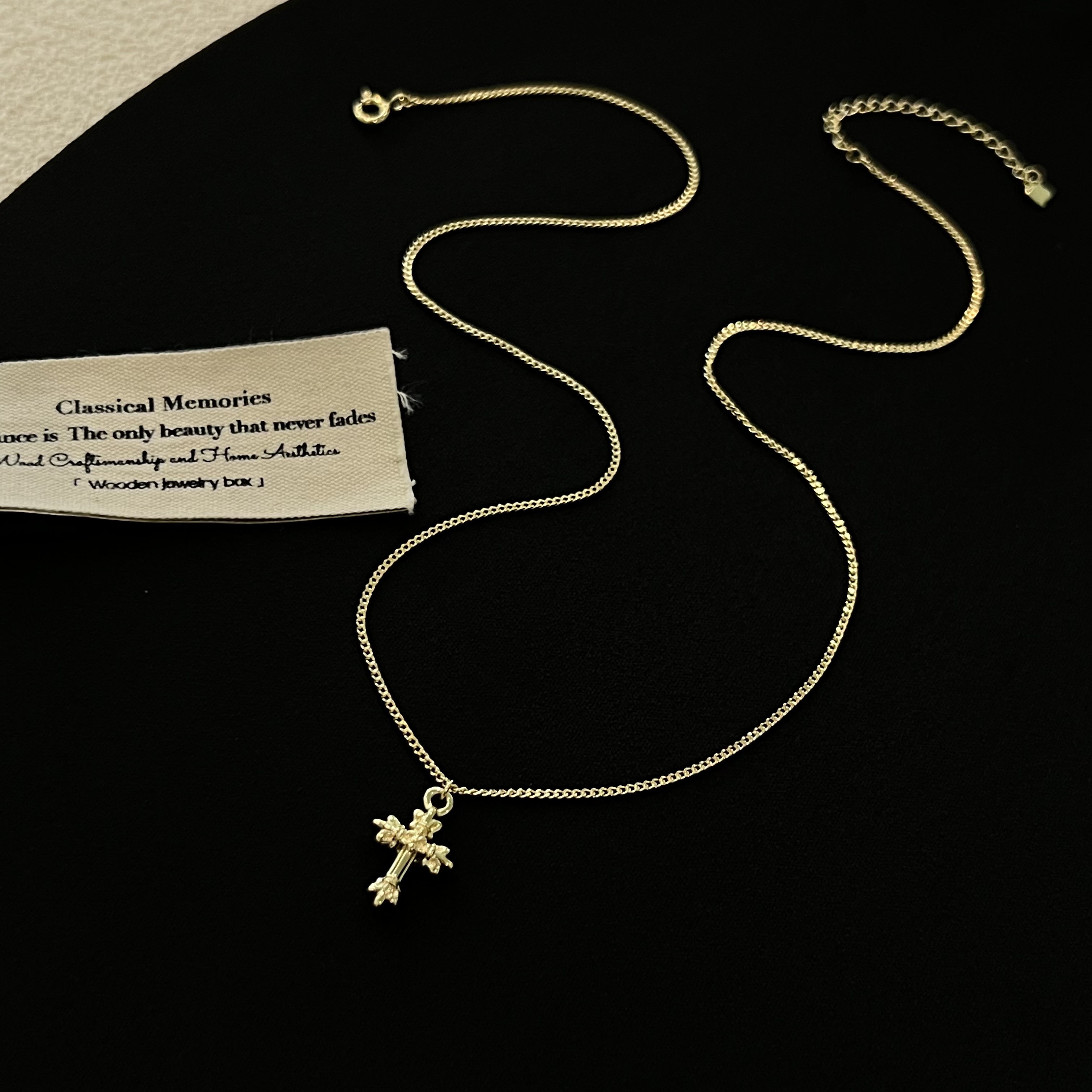 链子925银 高级时尚十字金色项链11153