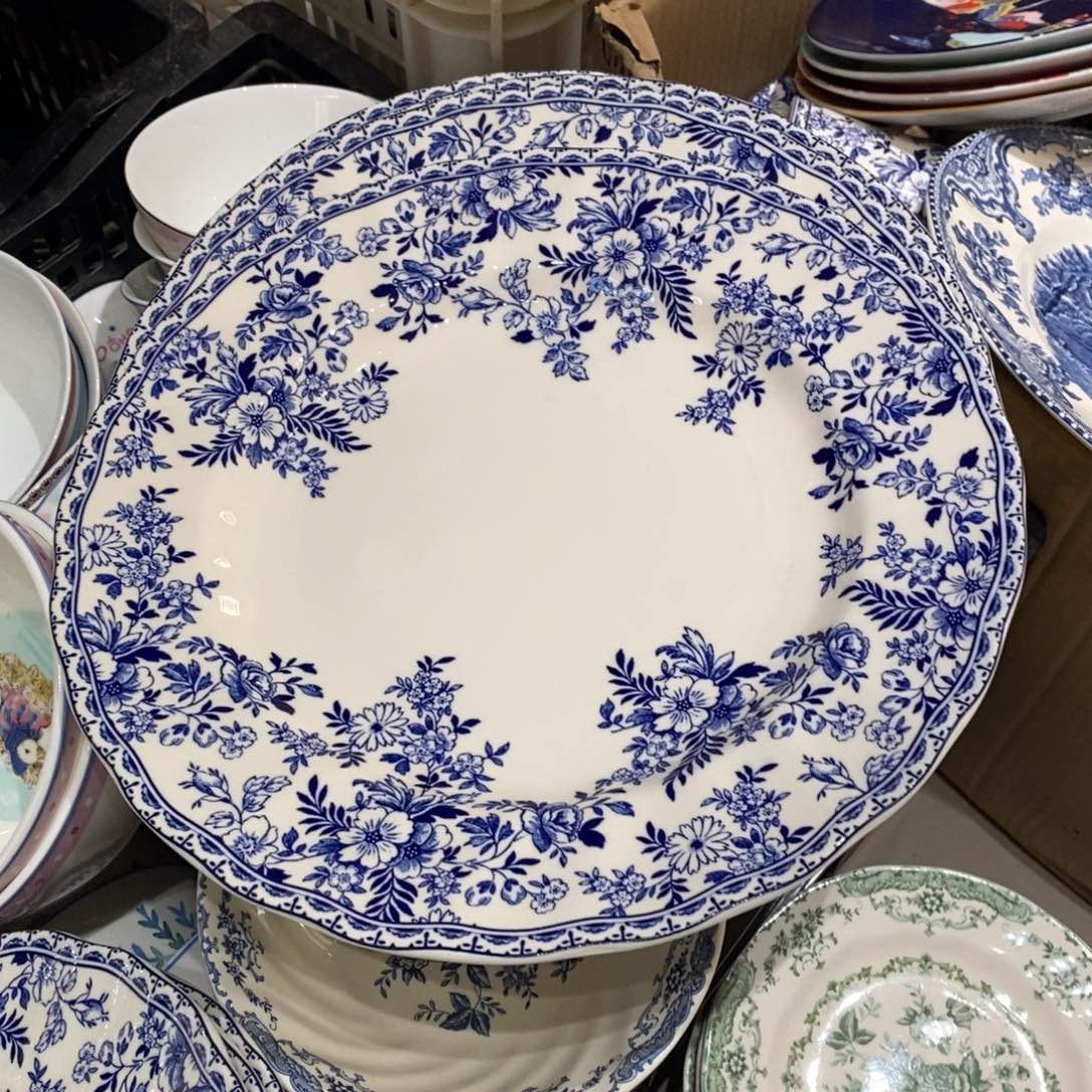 小***）瓷重瑕青花十寸平盘