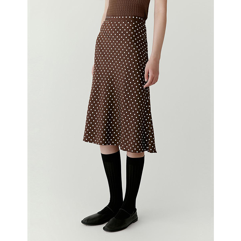 原单非市面货！“小禾弹力重绉”及膝波点半身裙C672