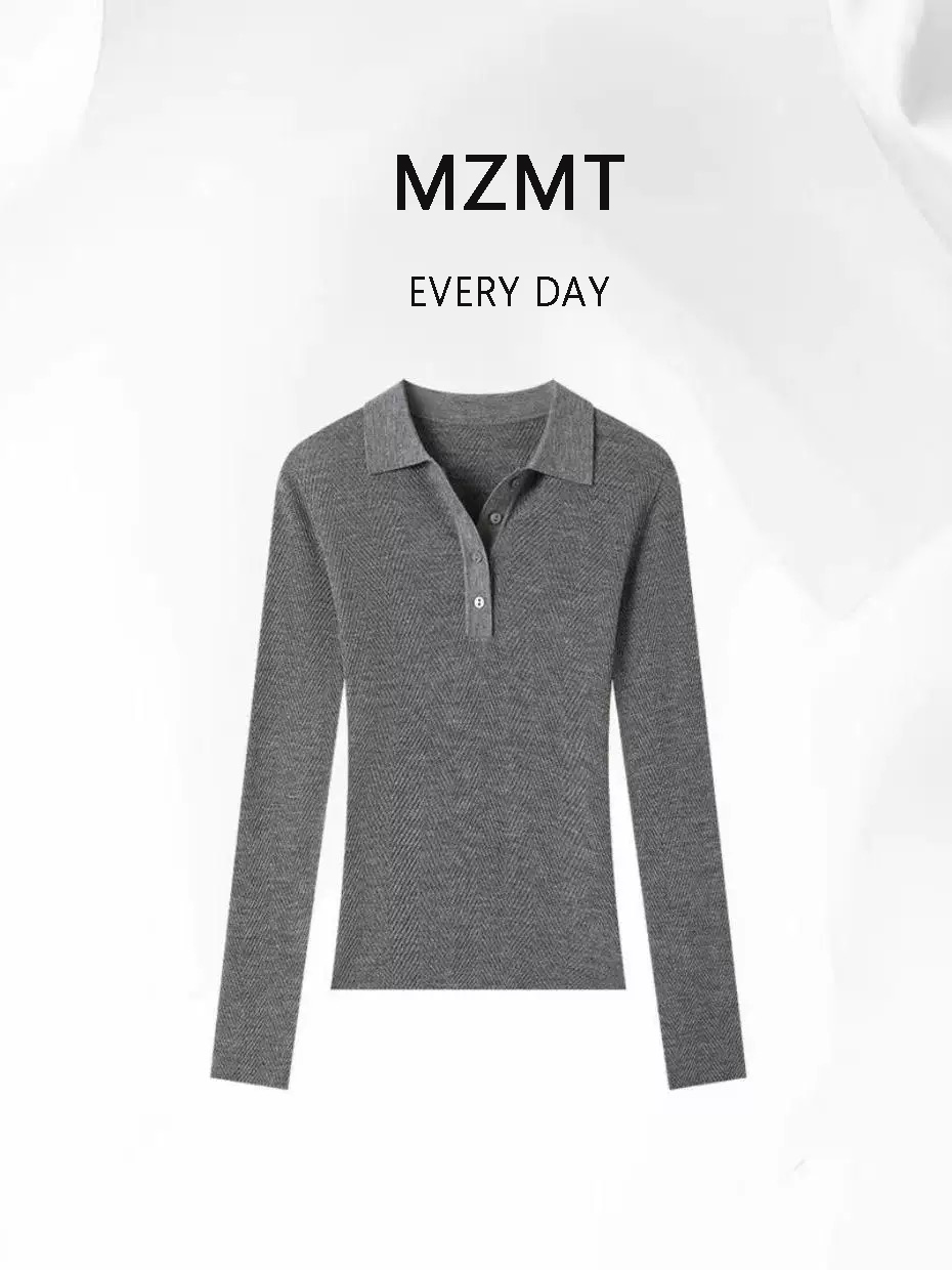 【MZMT】华裳！冬季扬子纱女士100羊毛纯色polo领套头打底衫-9893