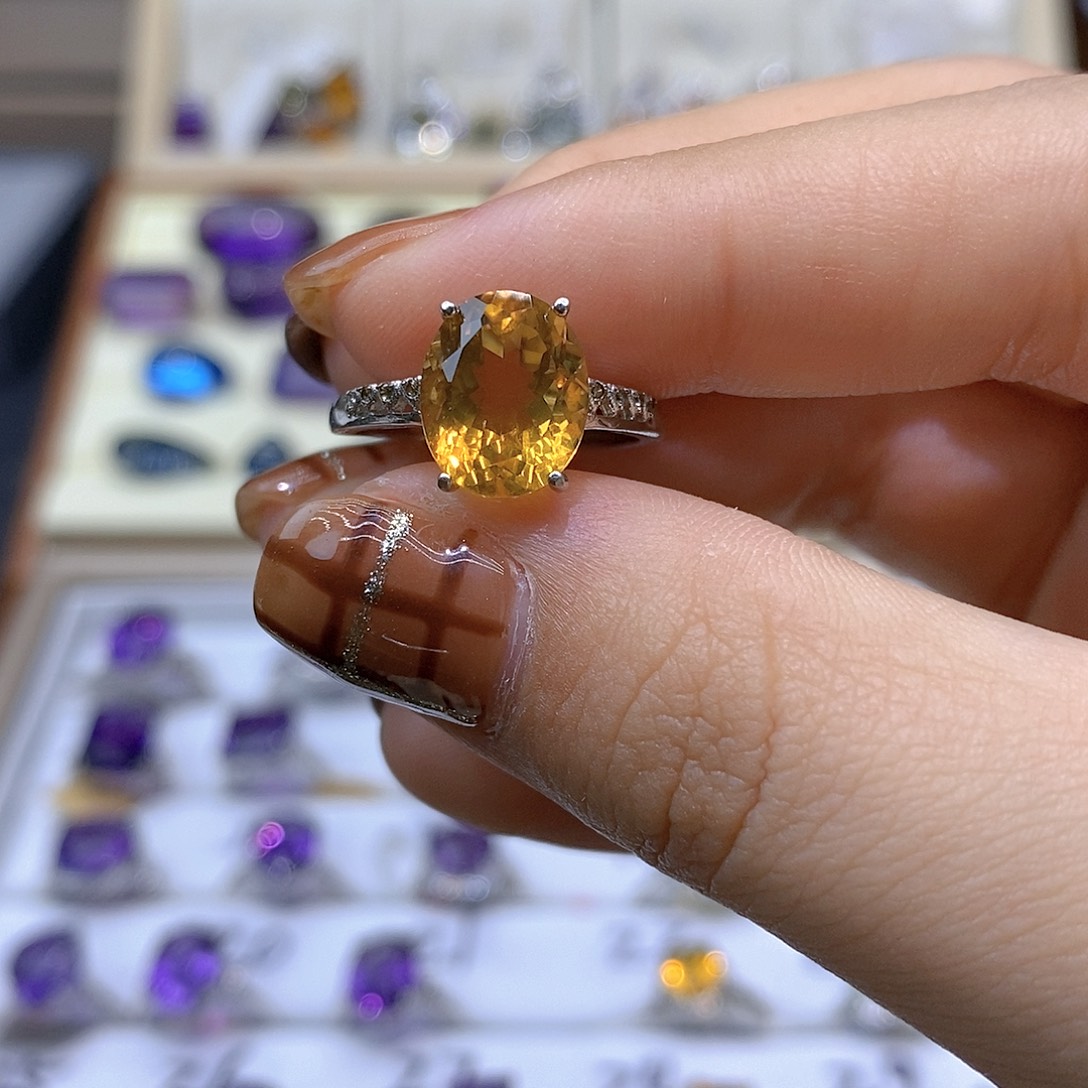 挣***乐水晶戒指银S925镶嵌纯天然黄水晶轻微磨损不退不换J