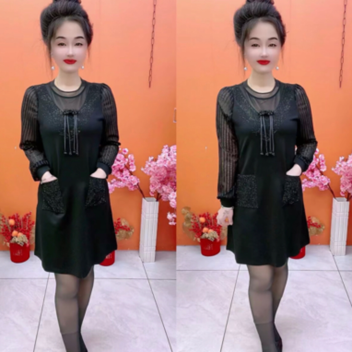 新款双兜钻流苏连衣裙