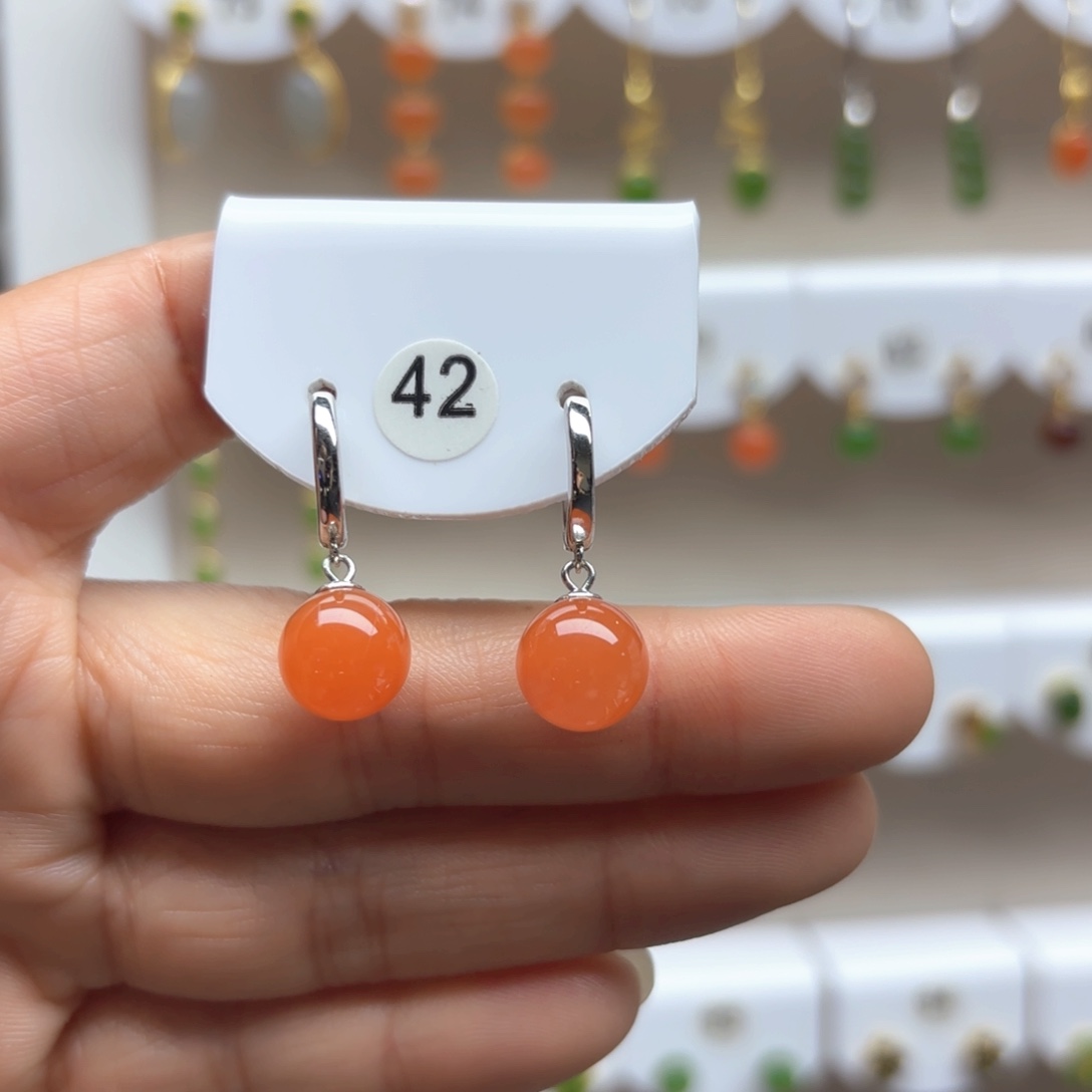 南红玛瑙耳饰银S925镶嵌