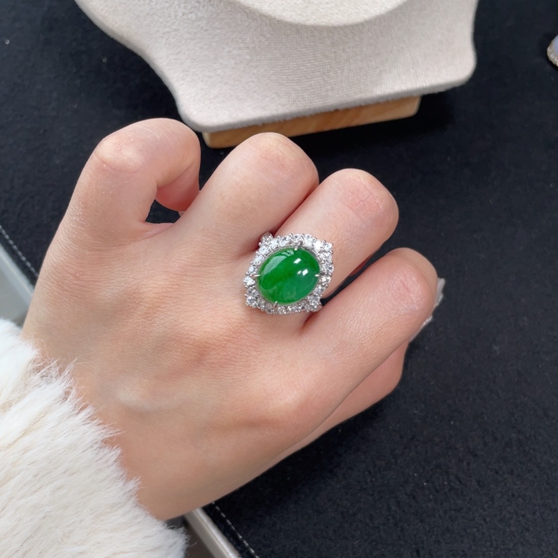 翡翠戒指银S925镶嵌21558