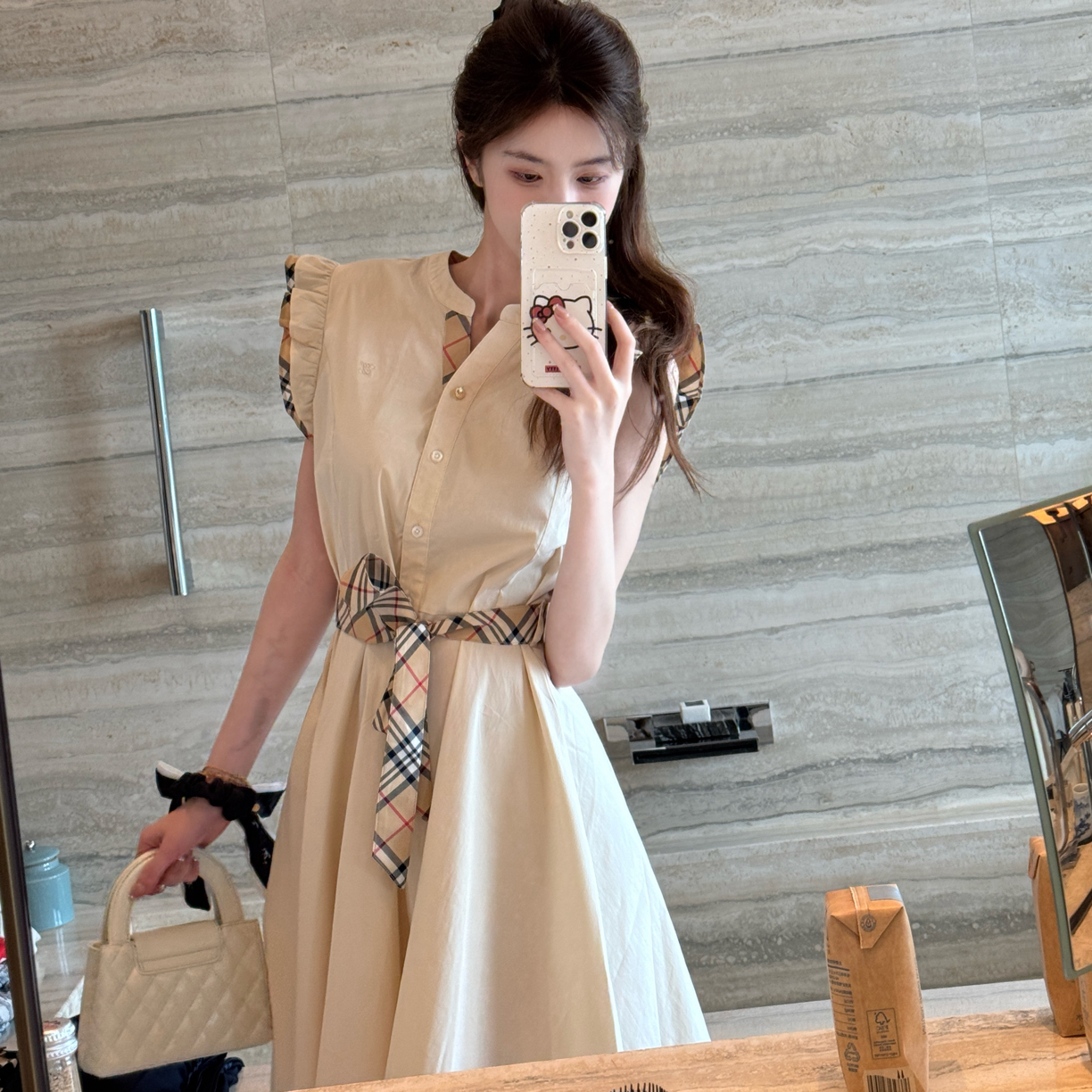 【Meng服饰】高级格子设计时尚无袖polo领衬衫连衣裙彰显独特气质