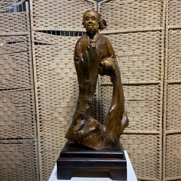 桌摆件【茶圣陆羽】带底座香樟木整体无拼接