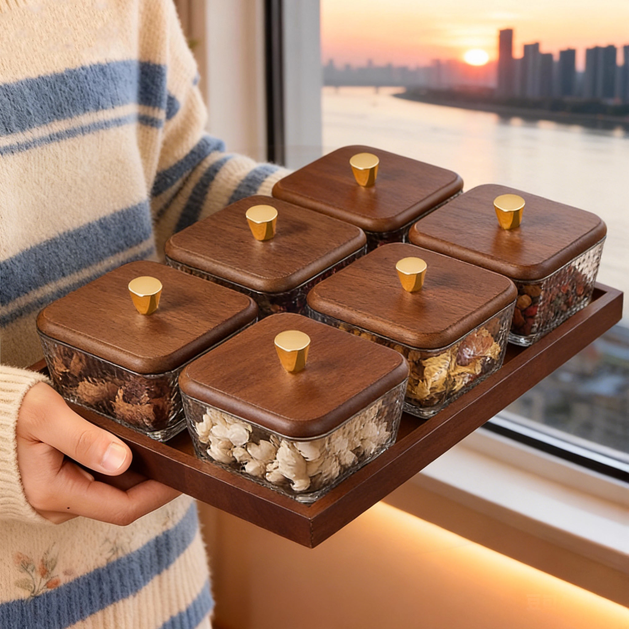 直播2026新款高端精致水果盘围炉煮茶干果盘胡桃色果盘客厅家用2