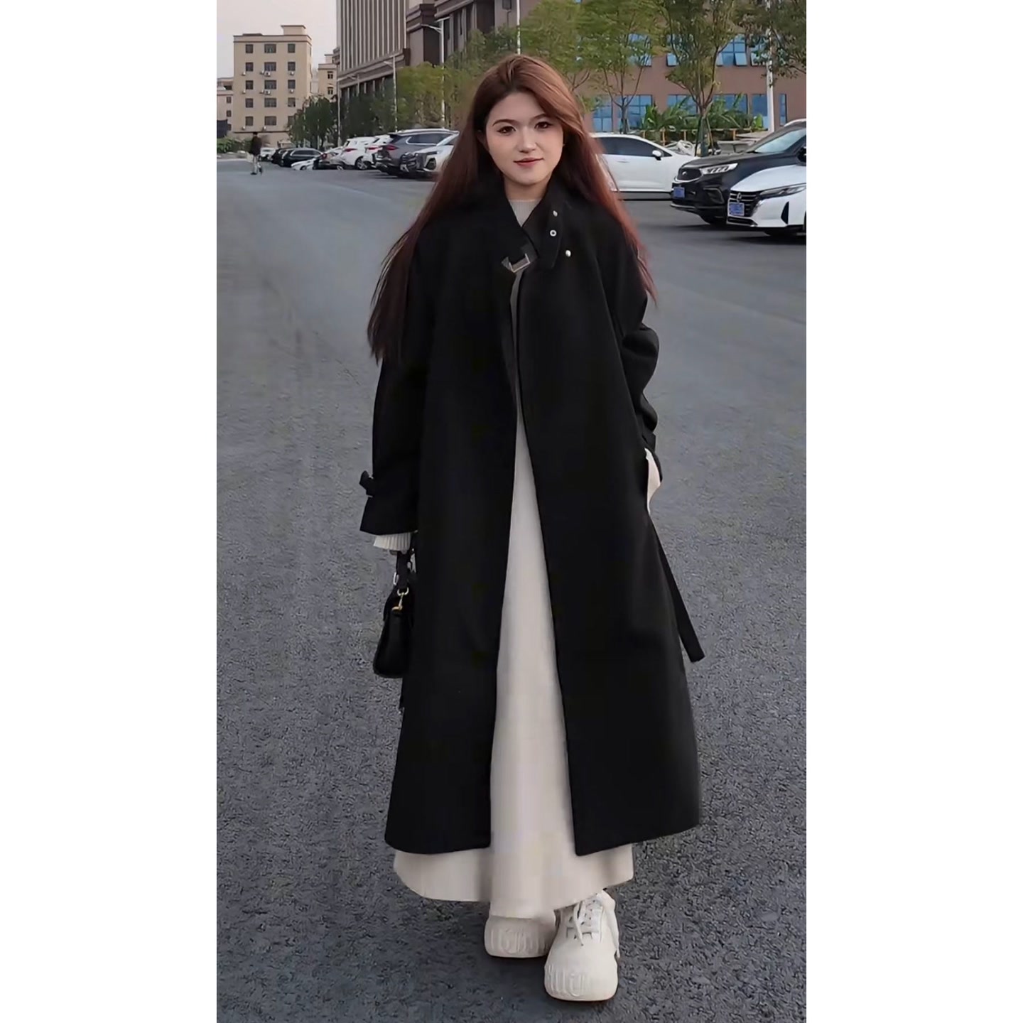 YOO[通勤风]气质立领中长款夹棉呢子大衣511一