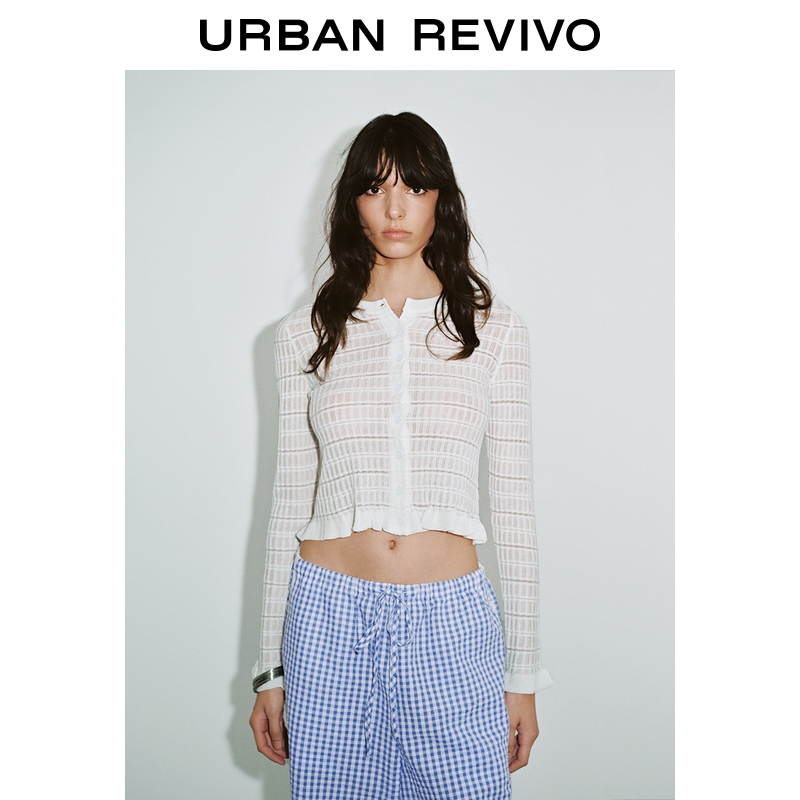 【HOT】UR2025秋季新款女装镂空条纹肌理针织开衫UYL950160