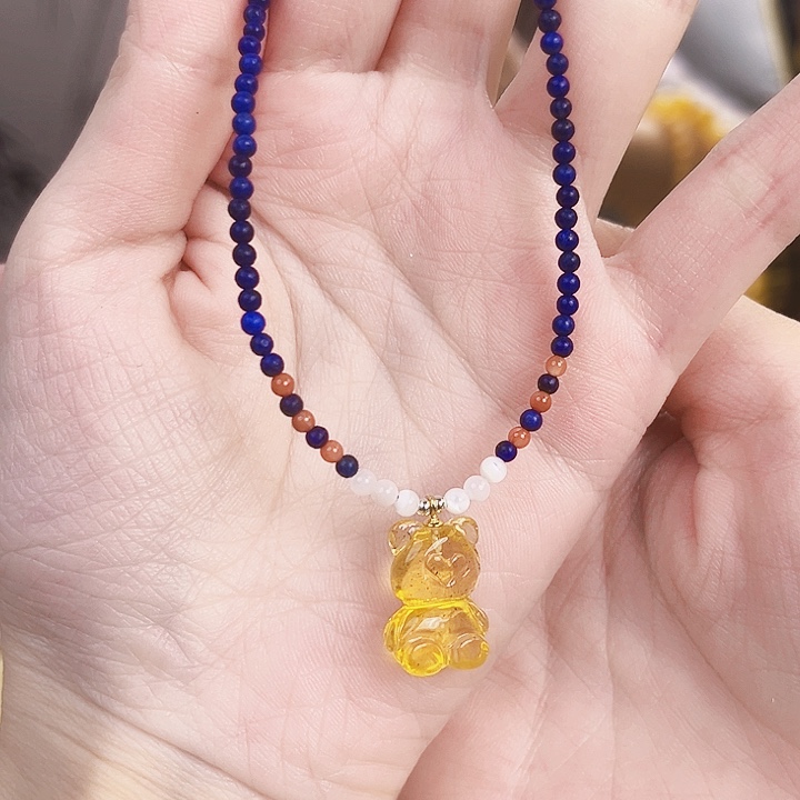 未镶嵌琥珀裸石小熊青金项链