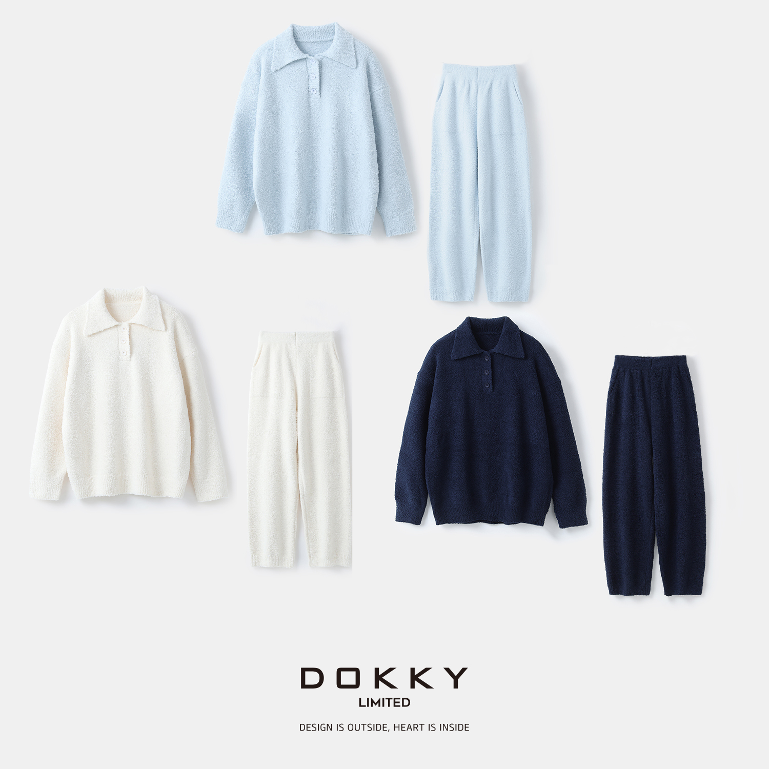 Dokky「女款-D0594」高定弹糯.亲肤柔软.半边绒家居服懒人套装