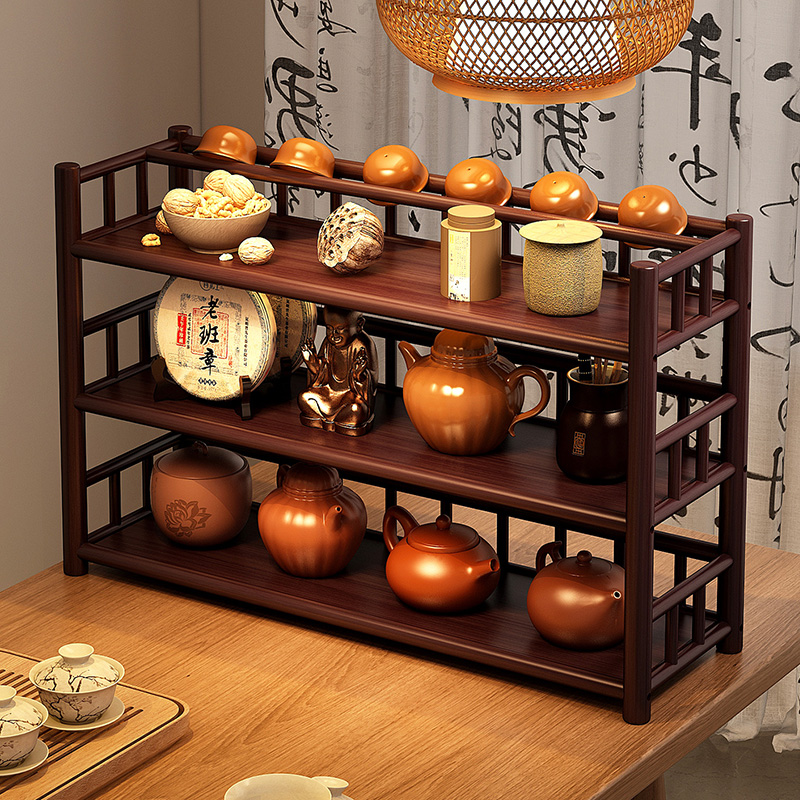 桌面博古架小型新中式茶具紫砂壶置物架子摆件台茶叶放置架收纳柜