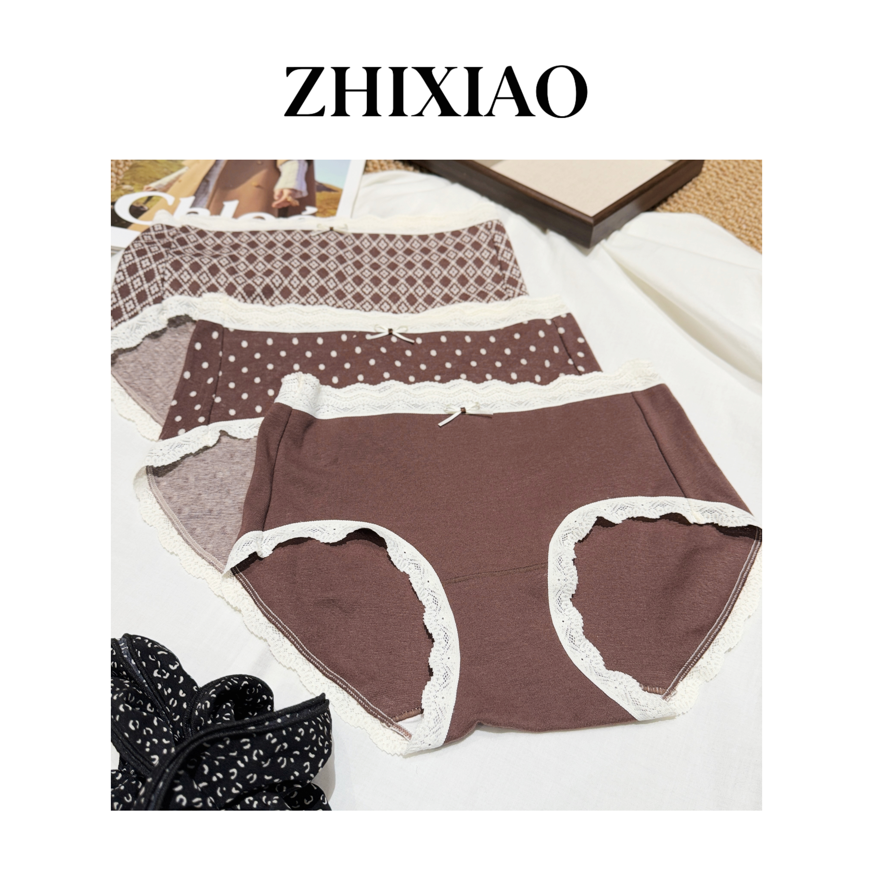 【ZHIXIAO】秋冬新款：花型拼蕾丝边内裤TR987
