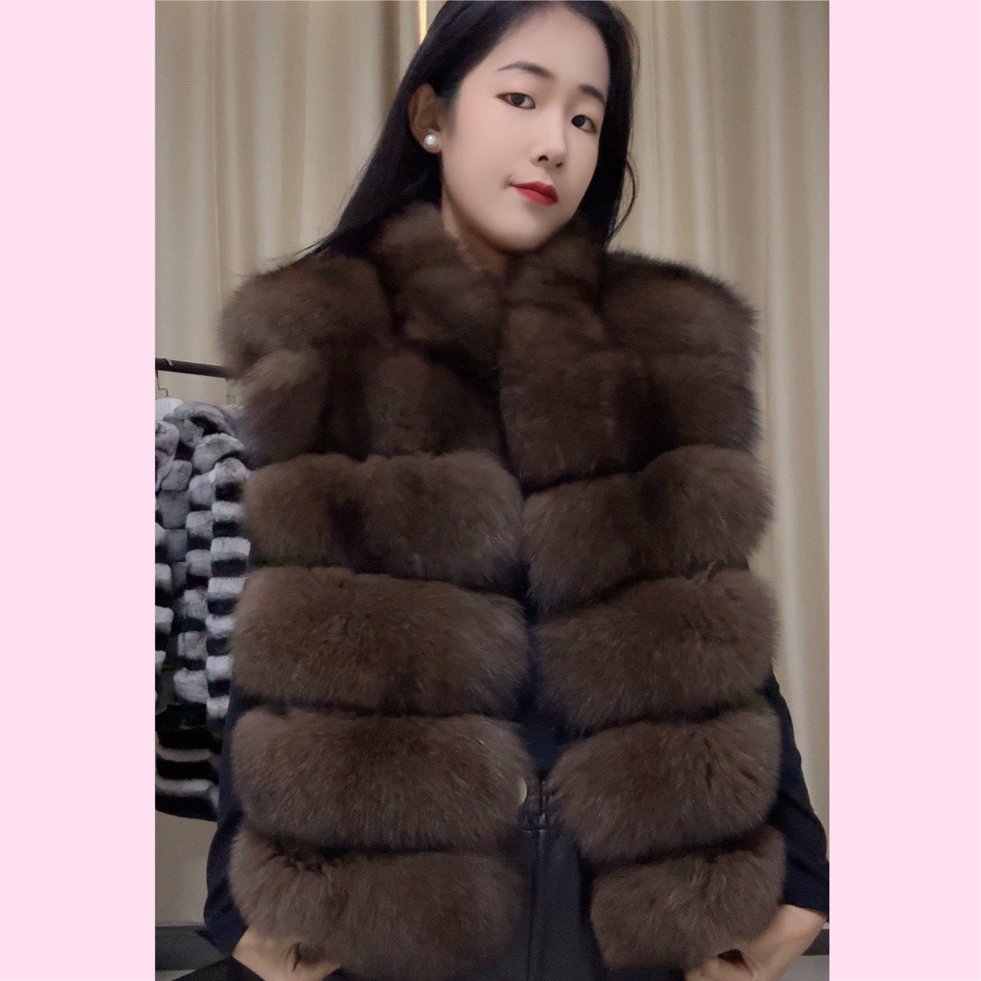 【人间富贵花！】横排整皮马甲女款立领皮草外套秋冬ins风显瘦毛毛