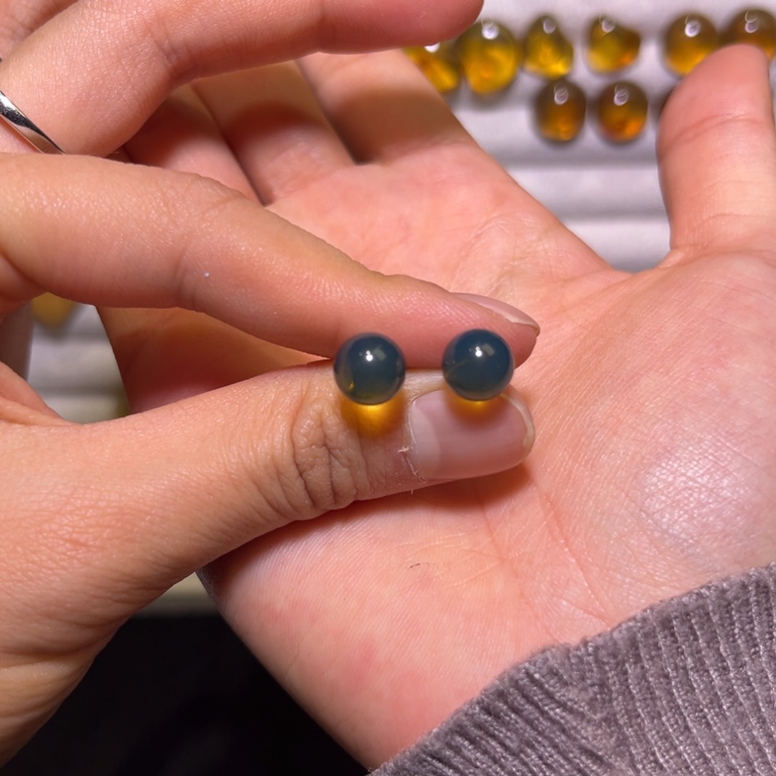 琥珀手镯银S925镶嵌耳钉