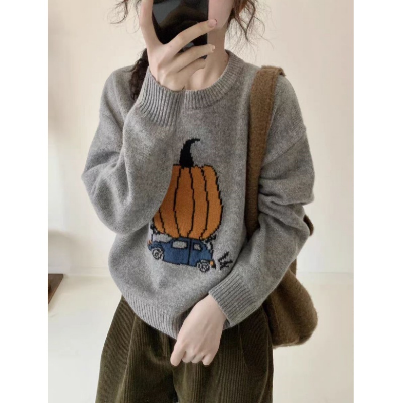 高级灰韩系宽松加厚南瓜针织衫毛衣女