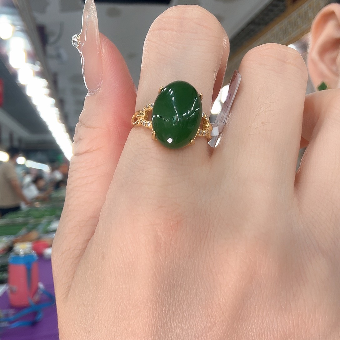 和田玉戒指银S925镶嵌