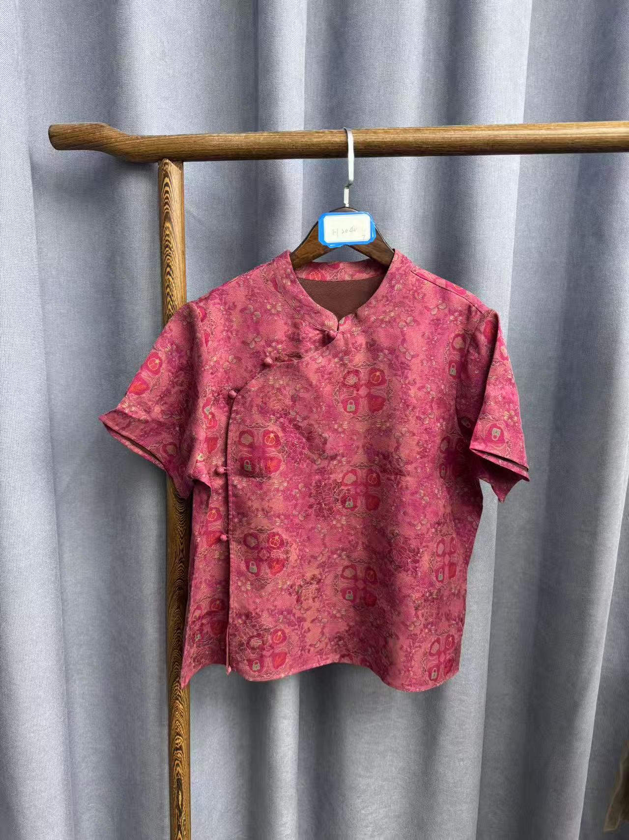 2025夏季新款时尚简约新中式桑蚕丝奥黛提花上衣女H2040