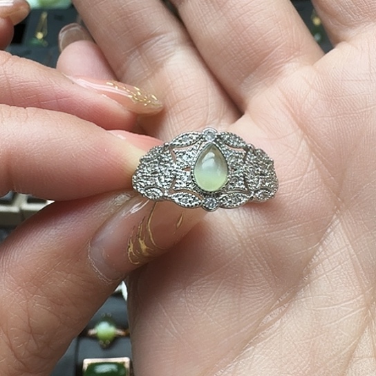 和田玉（碧玉）戒指银S925镶嵌