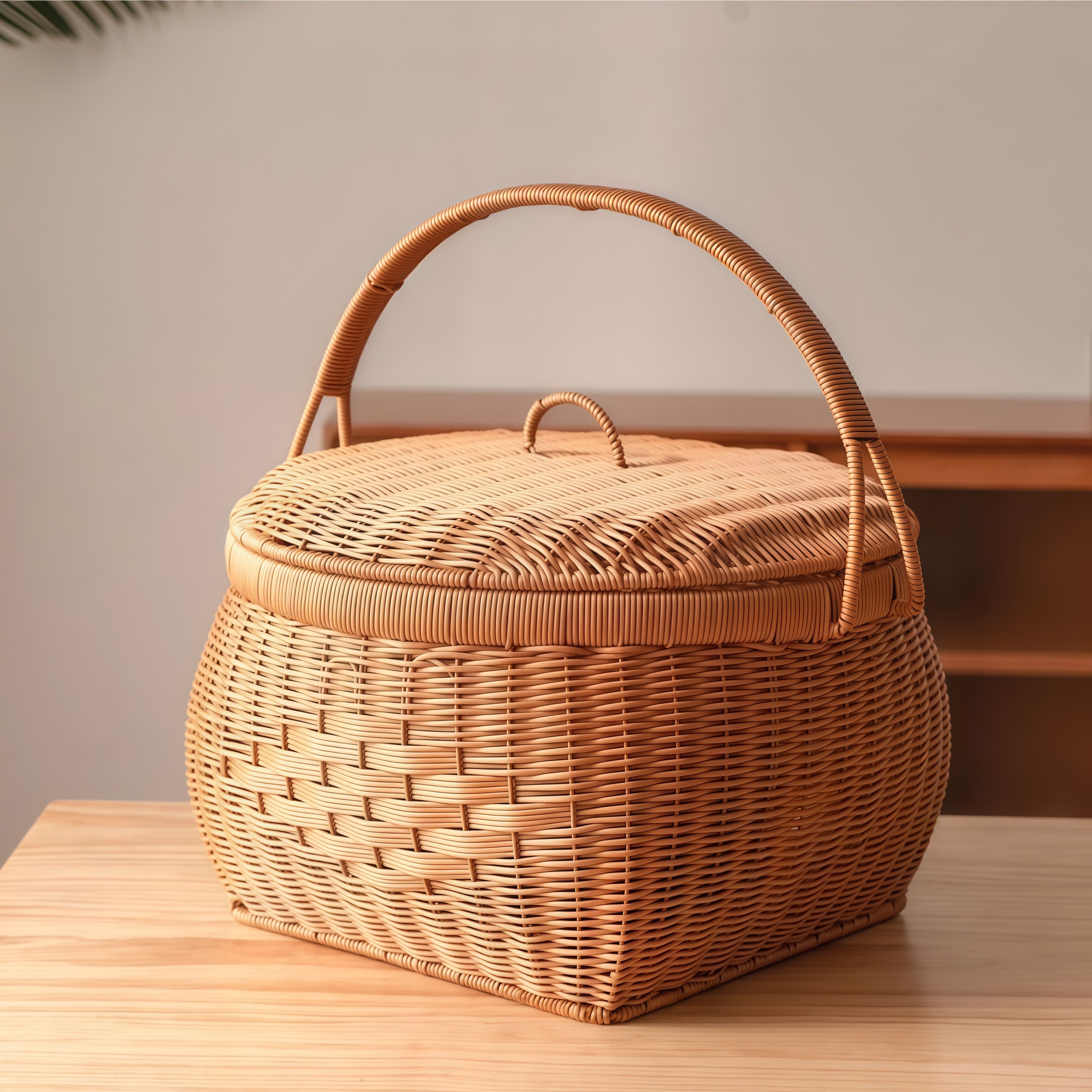 XY22天圆地方大容量手提收纳带盖篮水果零食户外野餐买菜拜拜篮