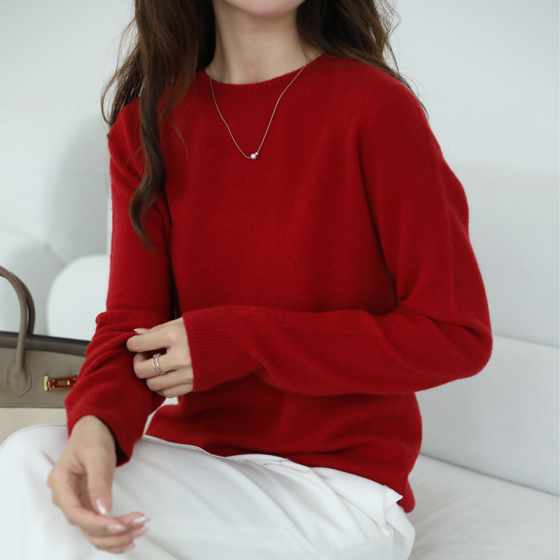秋冬软糯100纯羊毛衫女圆领针织打底衫显瘦上衣