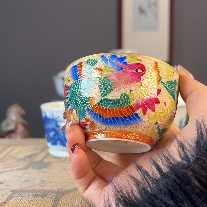 摆件景德柴烧茶杯多人