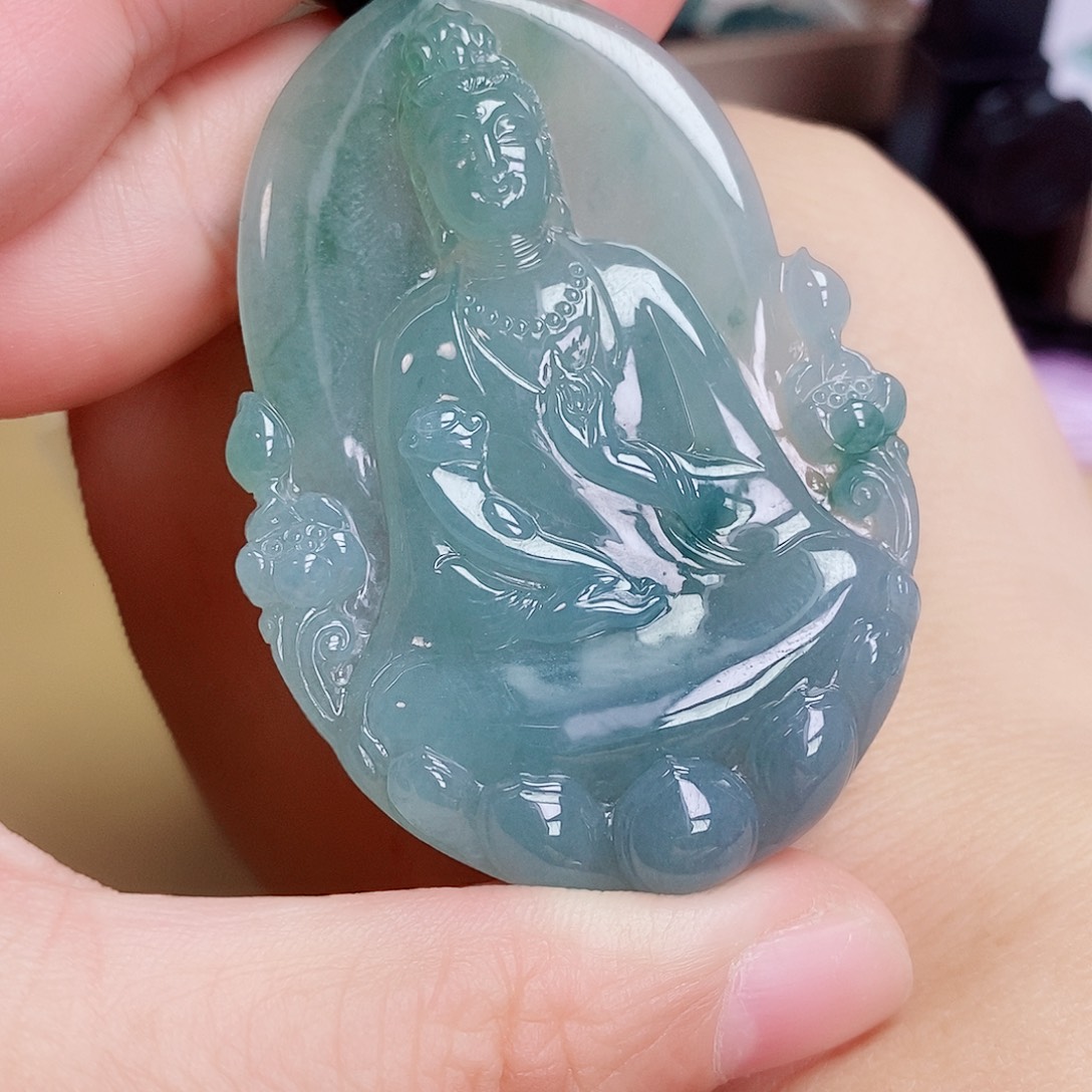 御***s翡翠未镶嵌颈饰天然缅甸A货翡翠观音