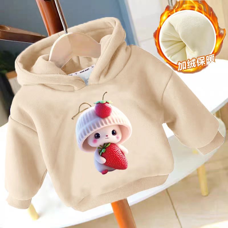 2025秋冬款男童女童连帽加绒卫衣印花卡通款男女通用加厚卫衣