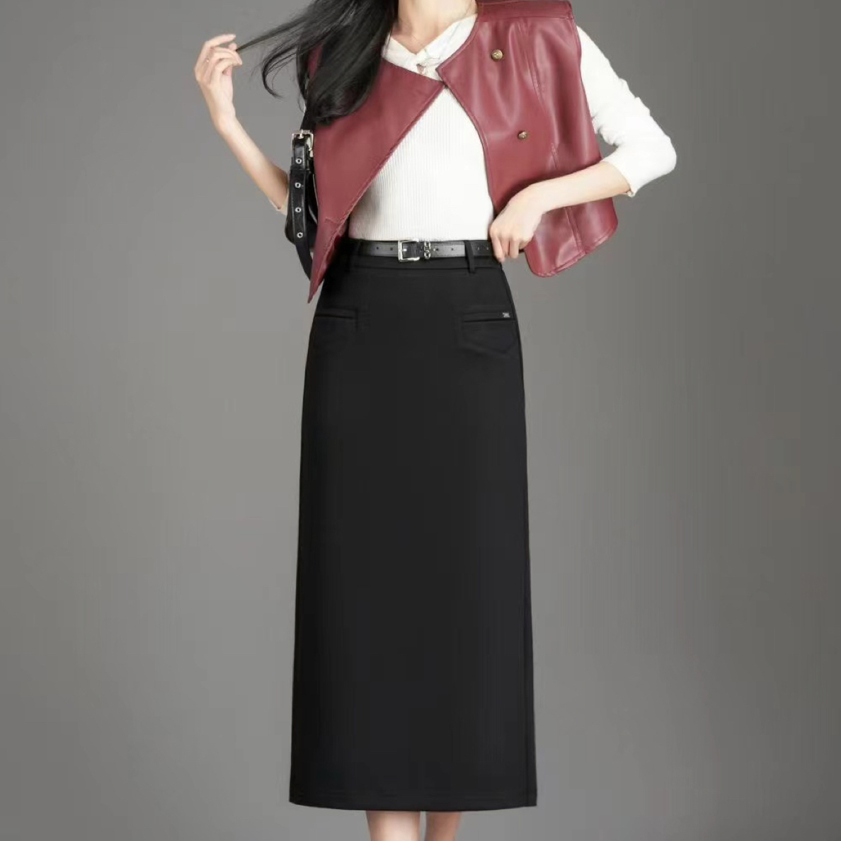 秋季高腰显瘦经典显瘦百搭气质百搭中长款包臀开叉一步半身裙