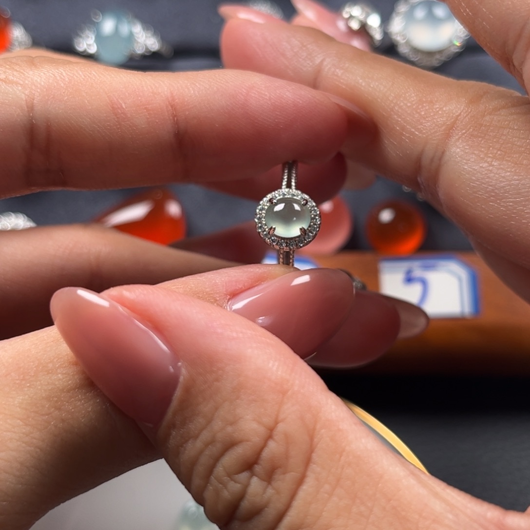 涡***窝翡翠银S925镶嵌戒指缅甸天然翡翠Ａ货