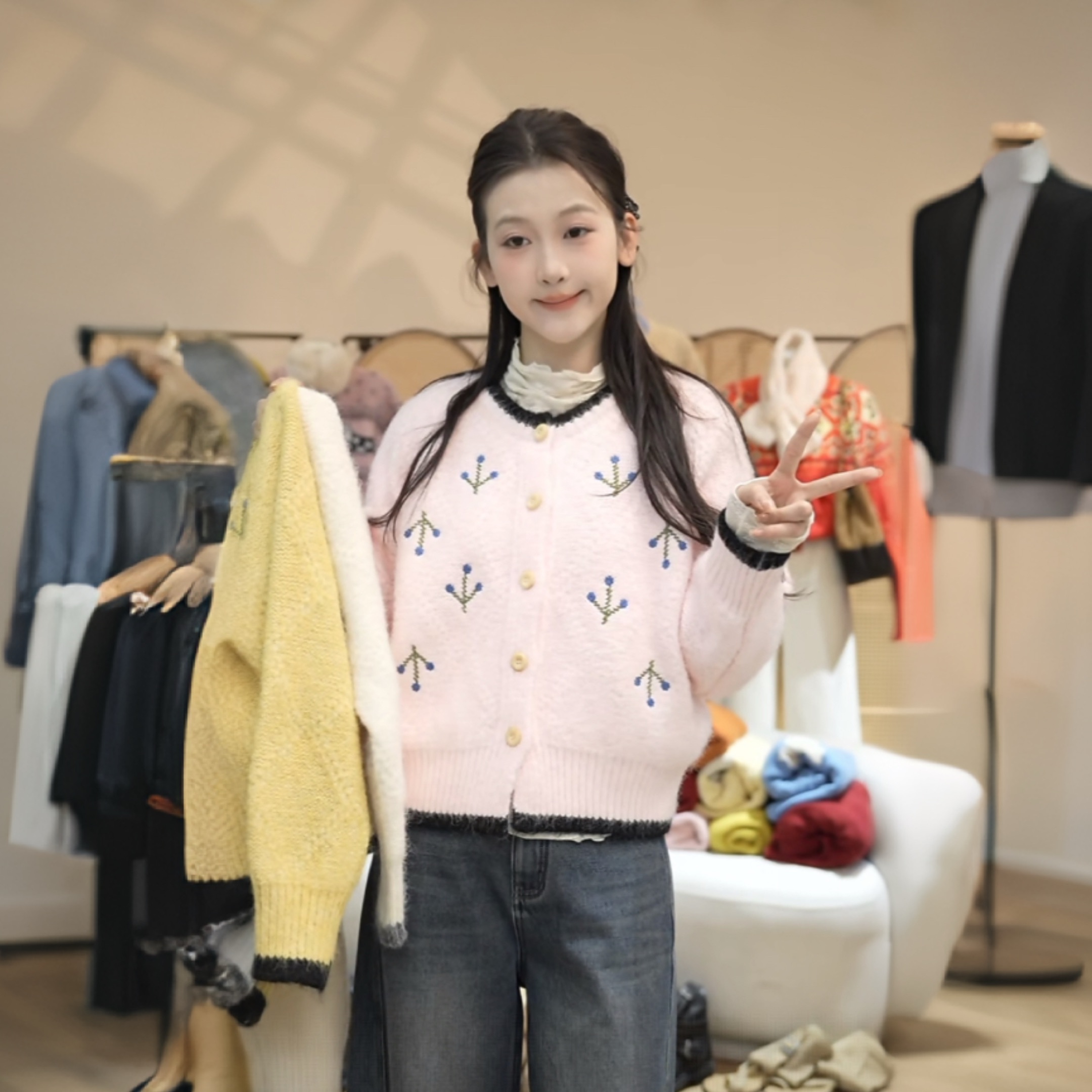 闵笑一【浪漫时区】新款温柔显瘦气质设计感休闲针织毛衣上衣