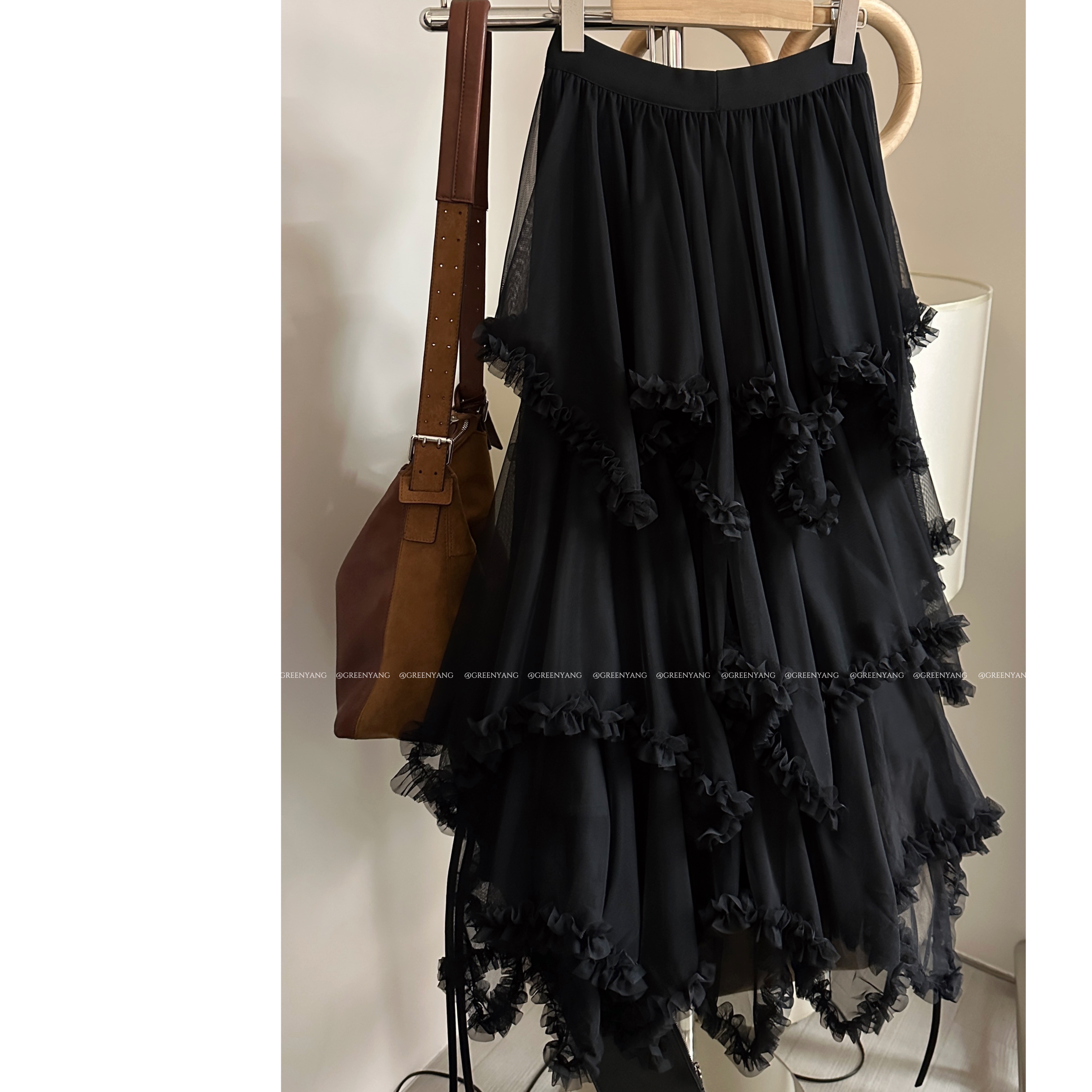 老羊家~不规则纱裙女半身裙秋冬新款中长款a字加绒加厚网纱仙女裙