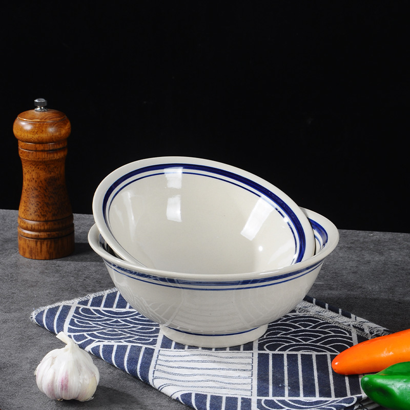 斗笠双线碗家用新款高颜值复古老式陶瓷面碗蒸碗火锅料碗商用加厚
