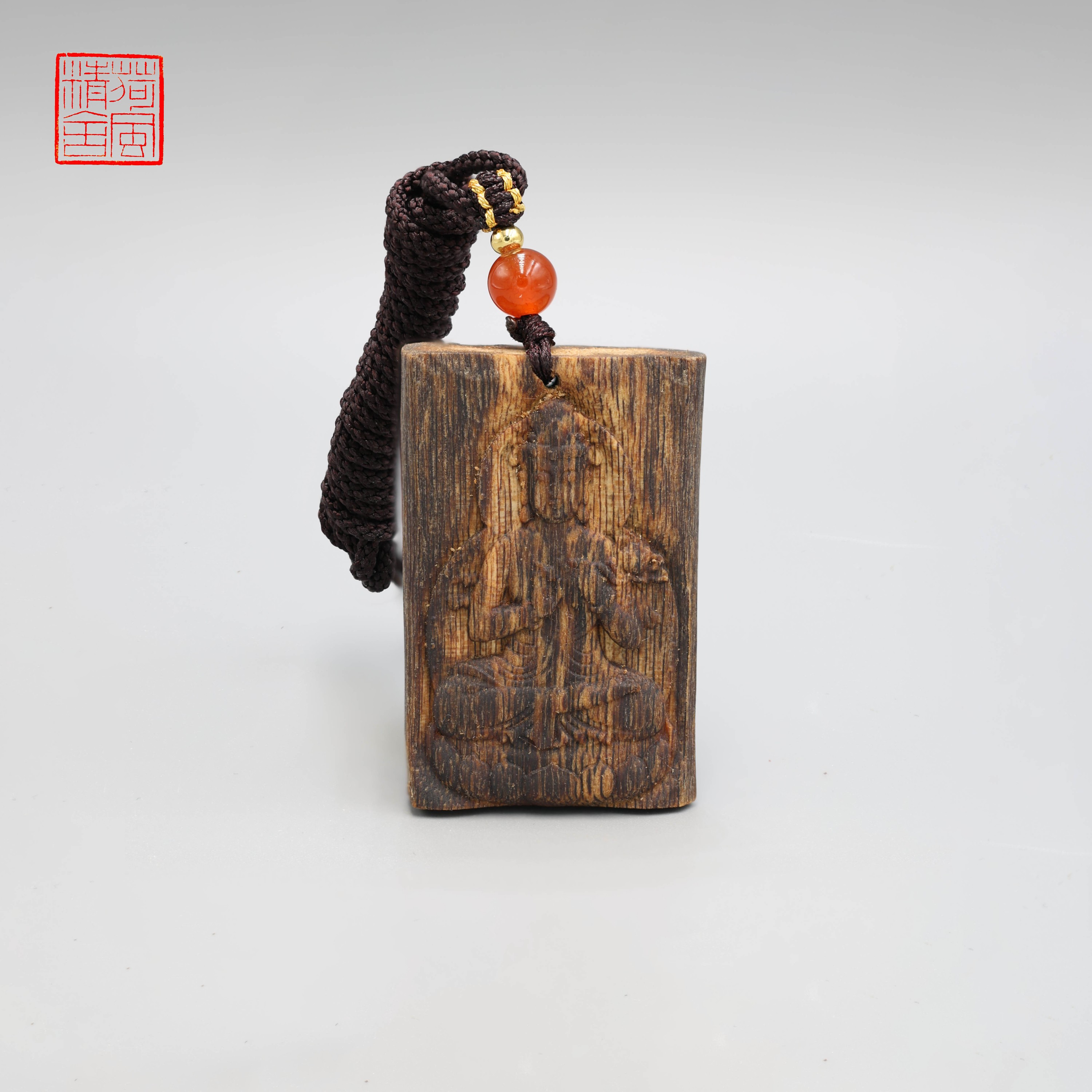 沉香坐莲观音雕刻牌子沉香吊坠-CX532