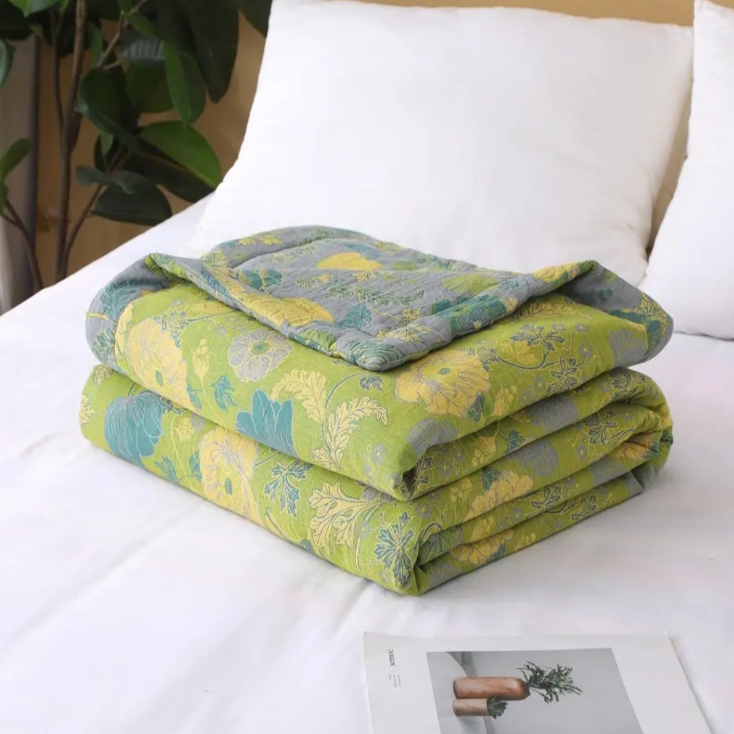 【虞美人绿色夏被】轻奢款纯棉双层纱A类母婴级四季被