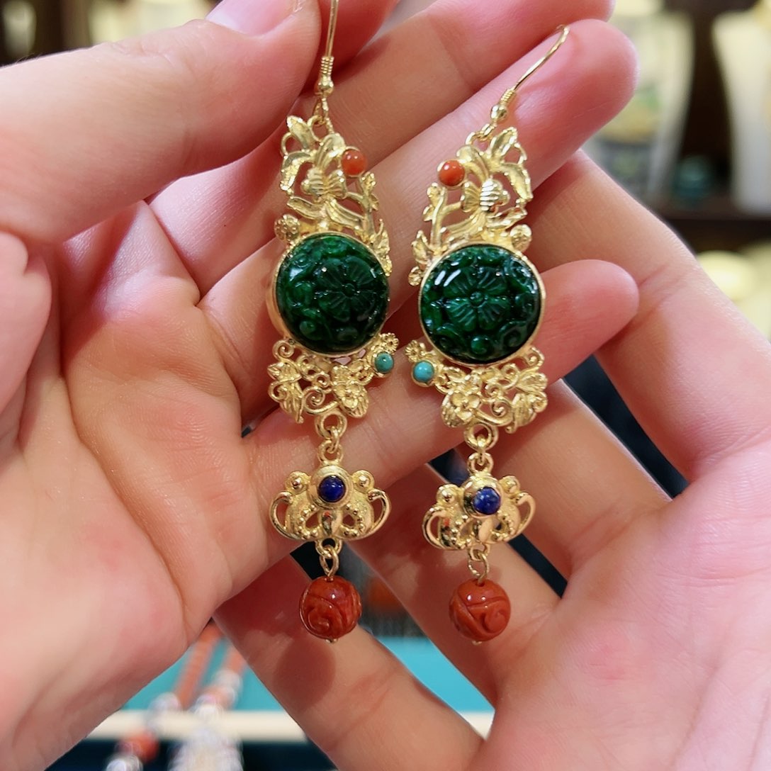 翡翠银S925镶嵌耳饰耳环