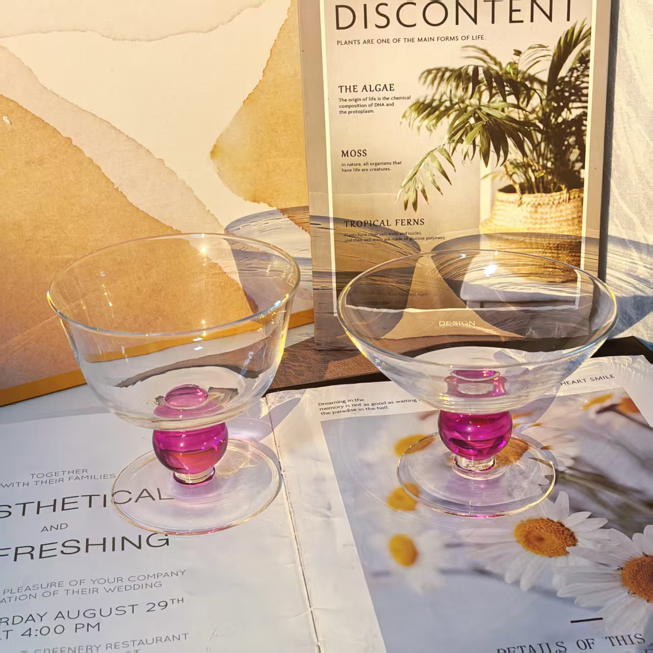 惊喜家2只矮脚创意原色球形粉底质感通透水晶杯透明玻璃法式