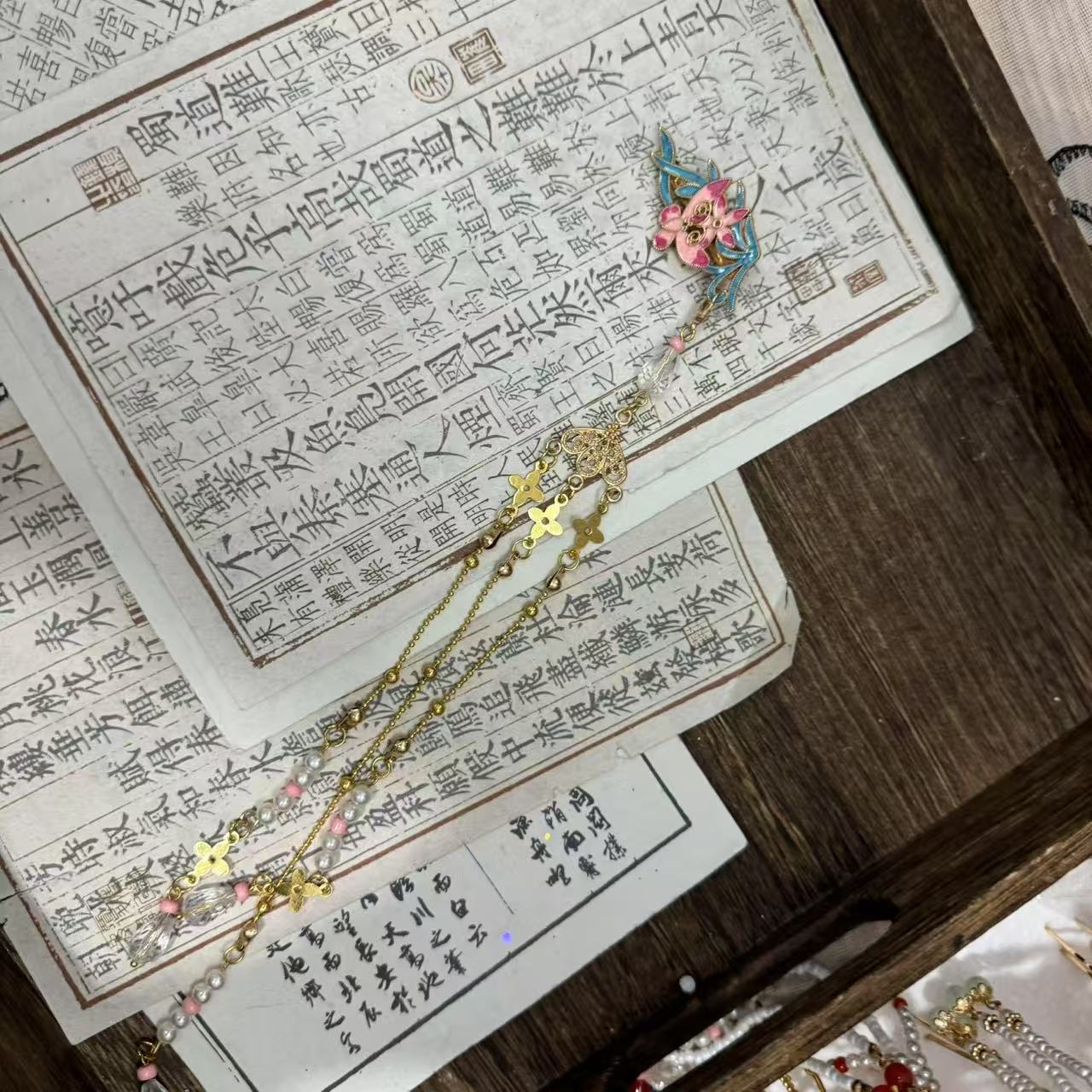 烧蓝小花夹•前尘梦汉服配饰古风流苏烧蓝发夹