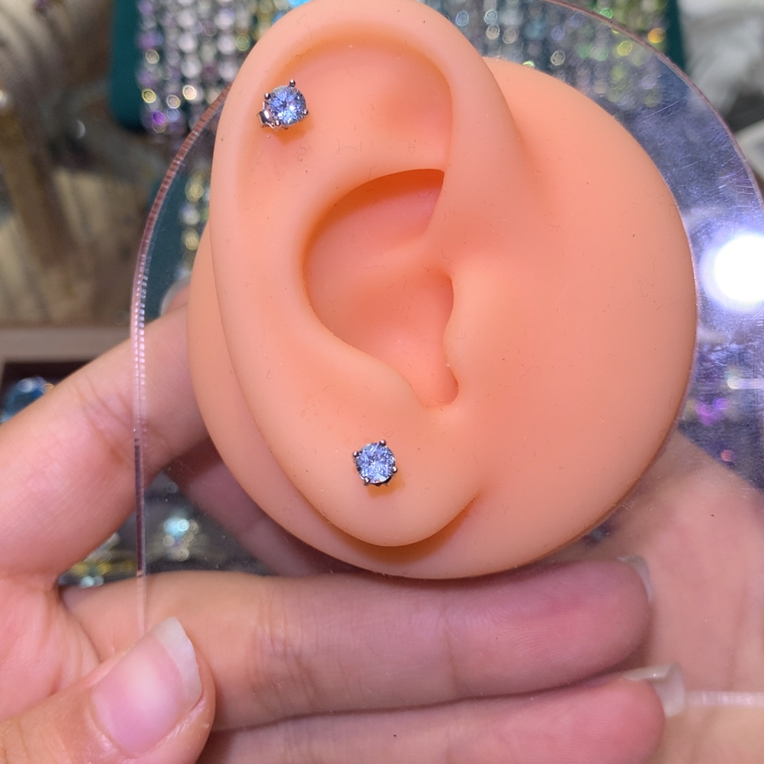 海蓝宝石耳钉银S925镶嵌