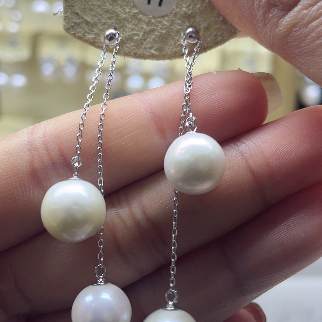 耳饰银S925镶嵌淡水珍珠
