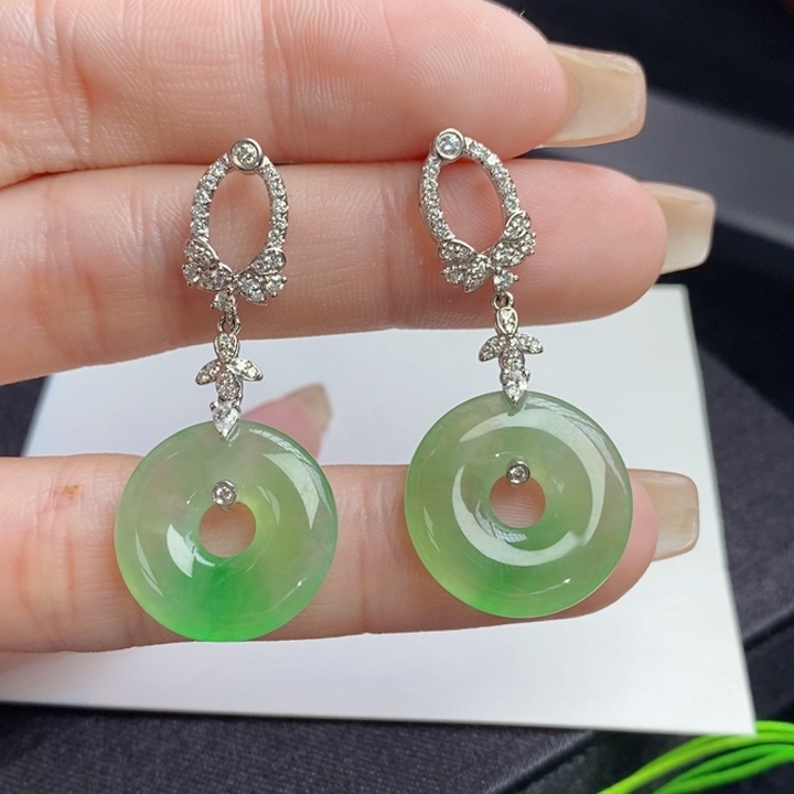 翡翠18K金镶嵌耳饰甜甜圈