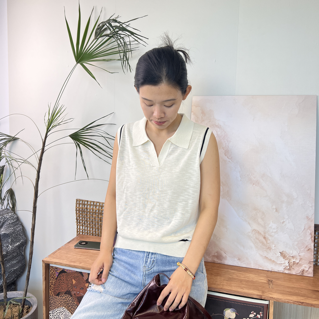 山果家 亚麻纯色polo领马针织