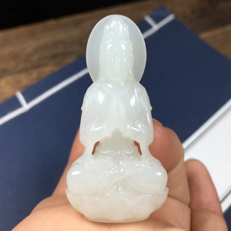 温润白玉观音男女通用精工雕刻挂件