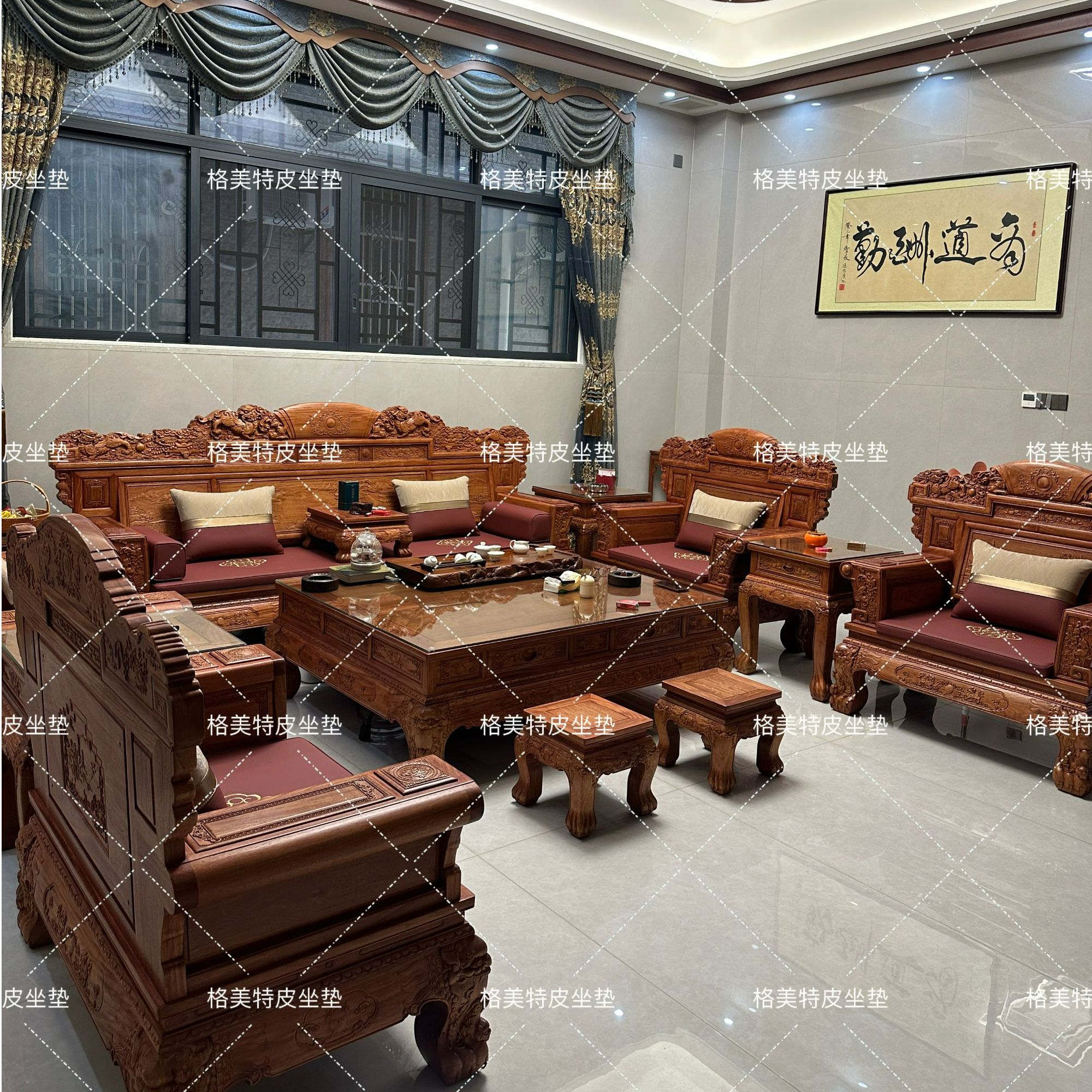 定制红木沙发皮坐垫家具中式椅坐垫罗汉床两面通用耐脏防滑免拆洗