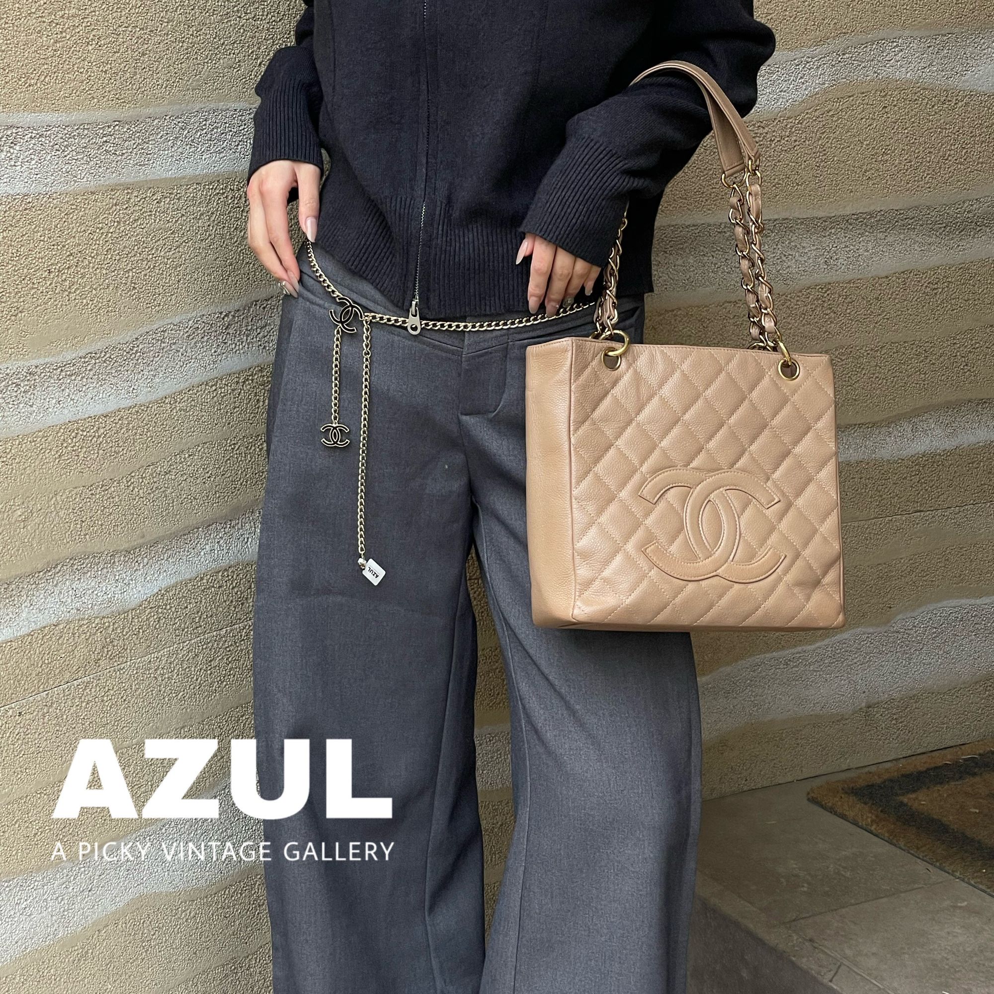 95新 Chanel/香奈儿 AZUL-chanel深米色荔枝皮pst单肩托特包37847