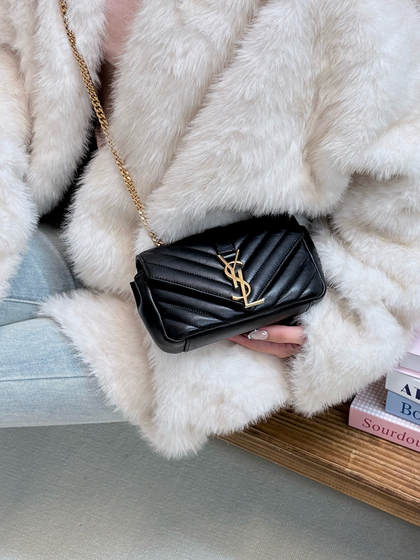 95新 YSL/圣罗兰 ysl 黑金mini斜挎包 