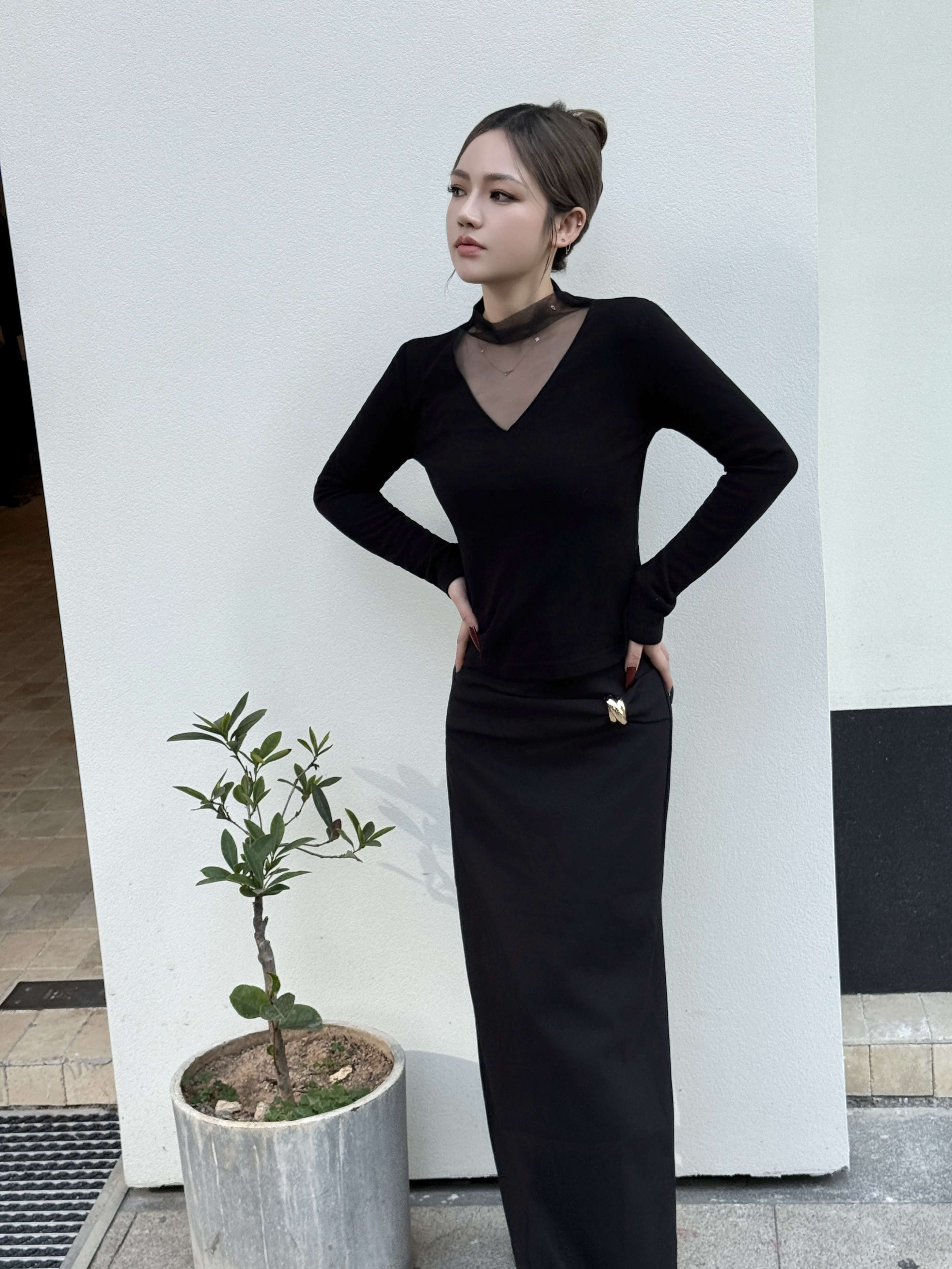 【TWO16】秋冬千金风内搭法式长袖中领双面绒上衣