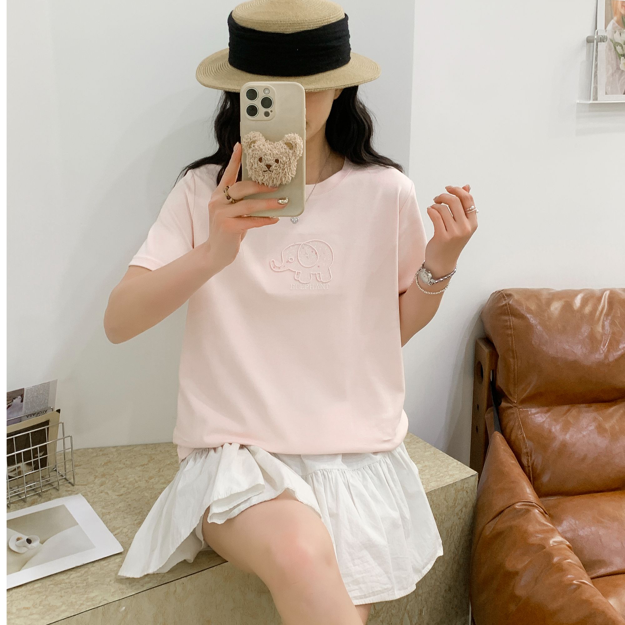 露迪尚品T253023女士夏季圆领甜妹短袖体恤时尚纯棉半袖内搭上衣