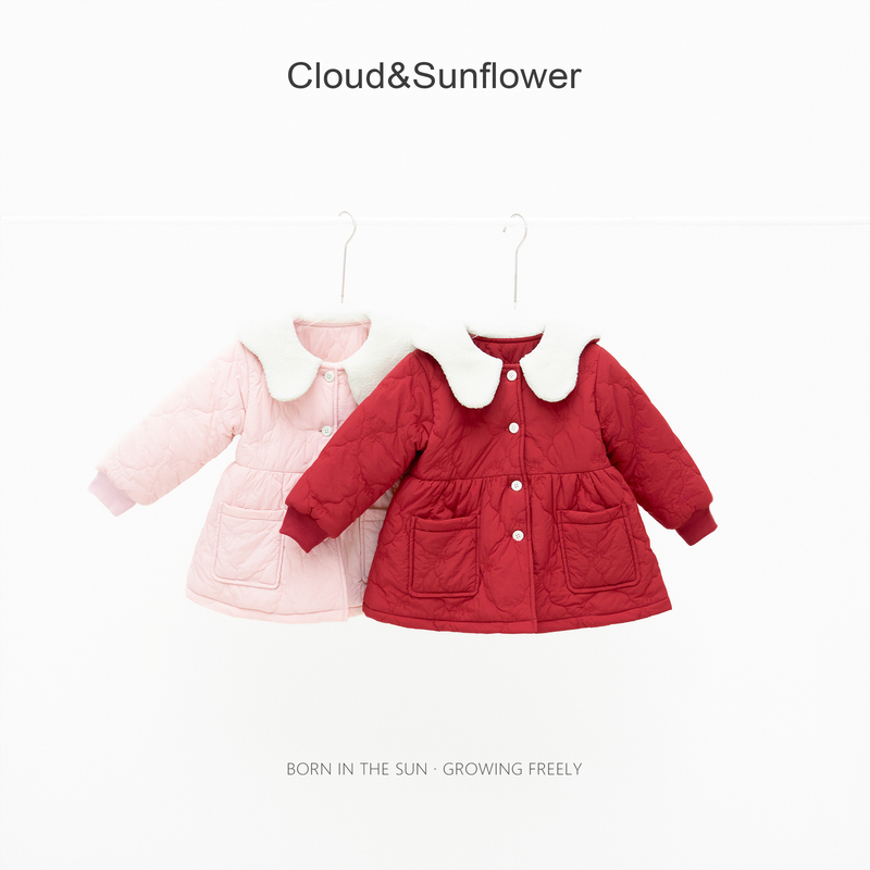 【云朵小葵】女童冬季新款爆款翻领四粒扣洋气百搭休闲棉服555320